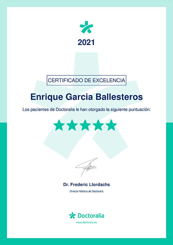 Certificado de Calidad Doctoralia Enrique García Ballesteros 2021